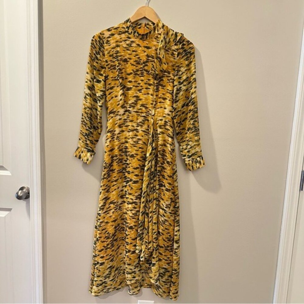 Whistles Ines Ikat Animal Print Long Sleeve Midi Dress Size 0 NWOT Autumncore - Picture 4 of 15